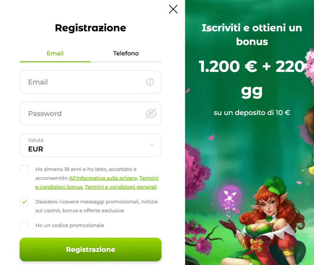 Come registrarsi in 1 minuto e iniziare a vincere Verde Casino