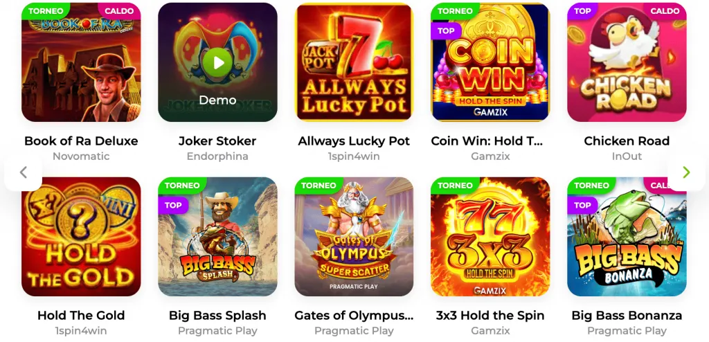 Un catalogo giochi Verde Casino
