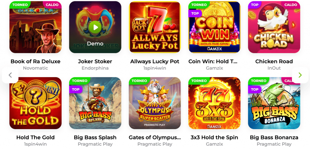 Un catalogo giochi Verde Casino