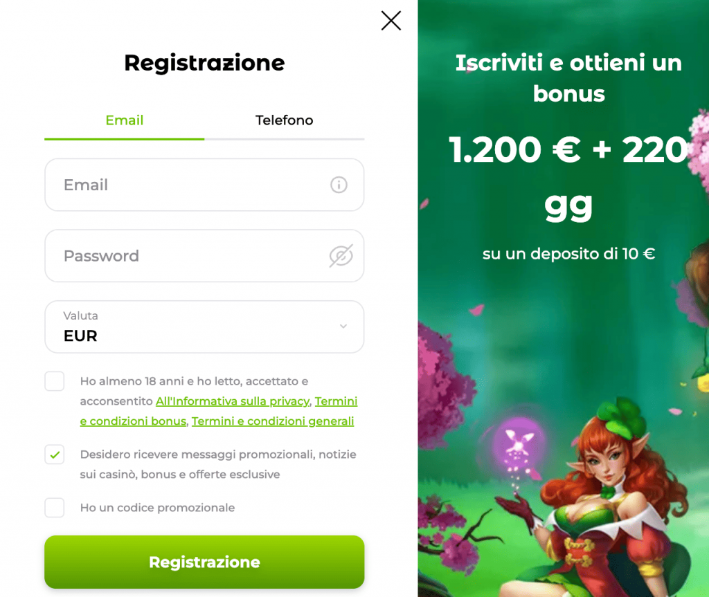 Come registrarsi in 1 minuto e iniziare a vincere Verde Casino